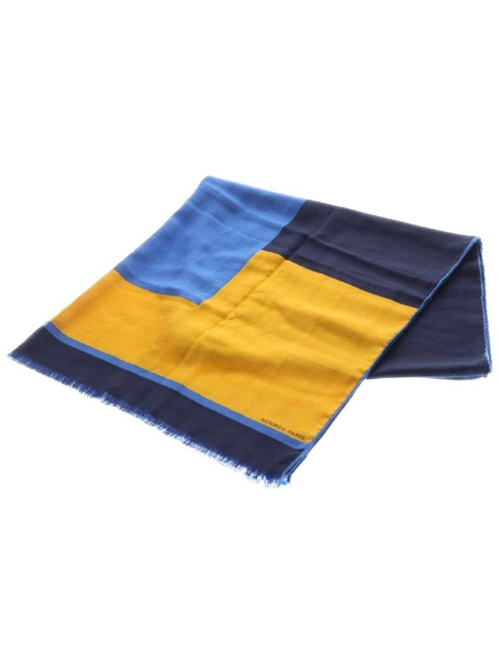 Hermes Silk Cashmere Shawl Scarf Yellow Blue